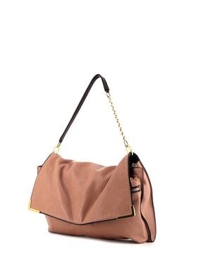 Chloe Rose-Beige Fold-Top Shoulder Bag with Gold Hardware